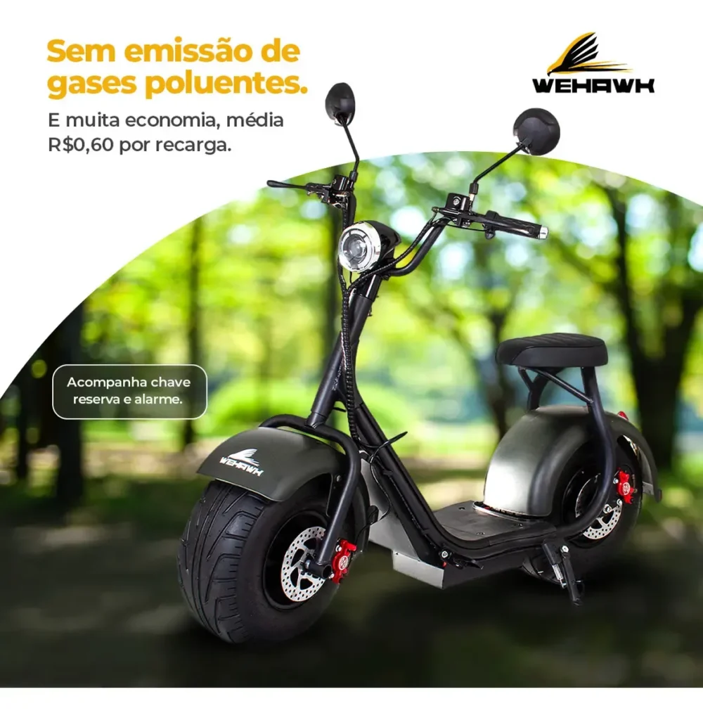 Scooter Elétrica WeHawk compacta X7 1000W Bateria Removivel 60V 12Ah Autonomia até Km 50km/h para uma pessoa Autopropelido não precisa de CNH e nem emplacamento